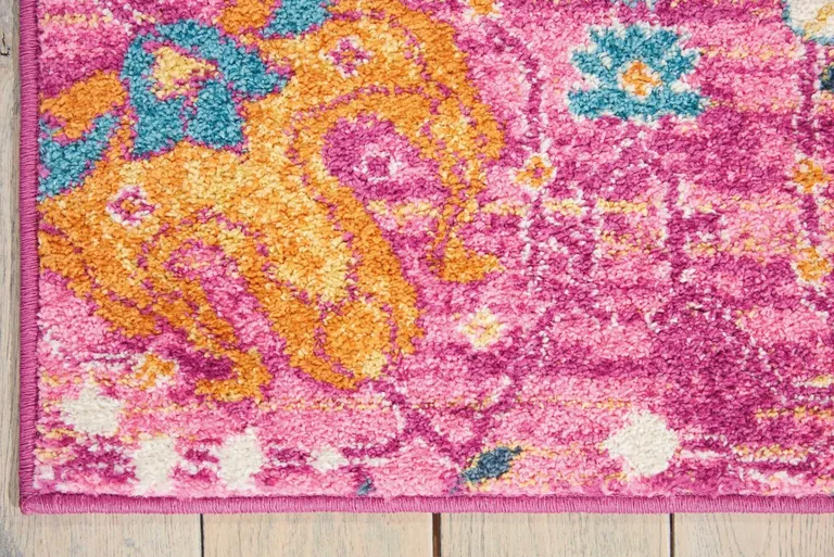 Fuchsia and Orange Distressed Area Rug Photo 2