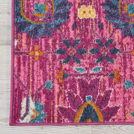 Fuchsia And Orange Floral Distressed Area Rug Photo 4