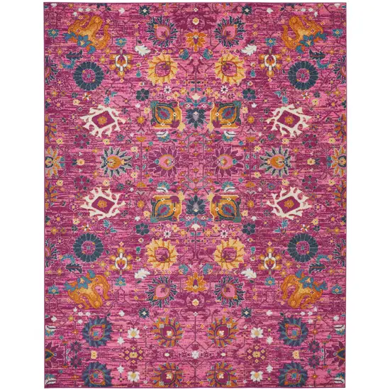 Fuchsia And Orange Floral Distressed Area Rug Photo 6