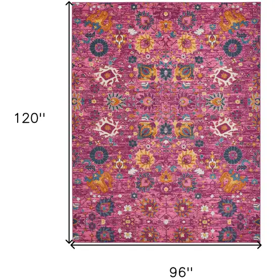 Fuchsia And Orange Floral Distressed Area Rug Photo 9