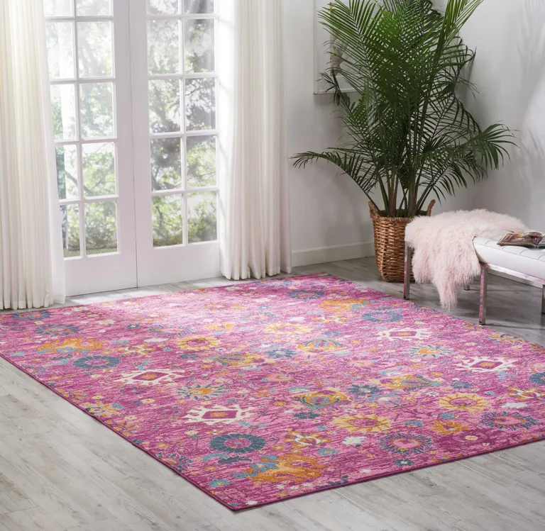 Fuchsia and Orange Distressed Area Rug Photo 4