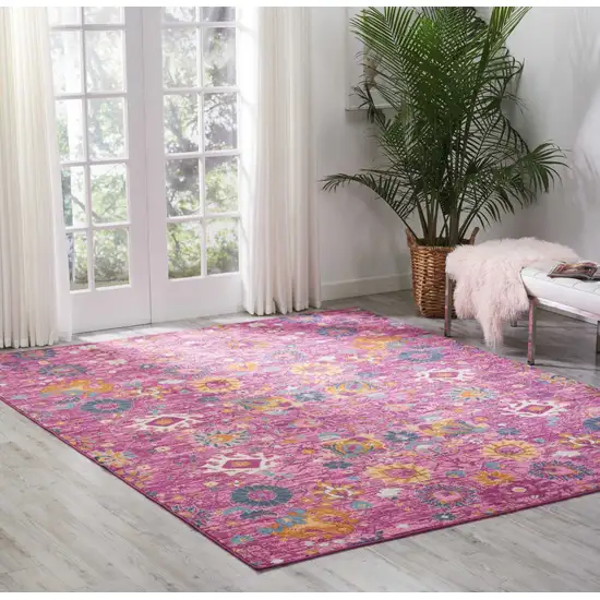 Fuchsia and Orange Distressed Area Rug Photo 4