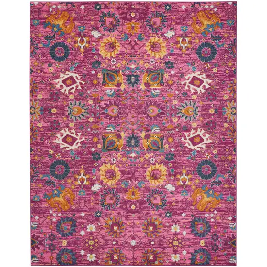 Fuchsia And Orange Floral Distressed Area Rug Photo 1