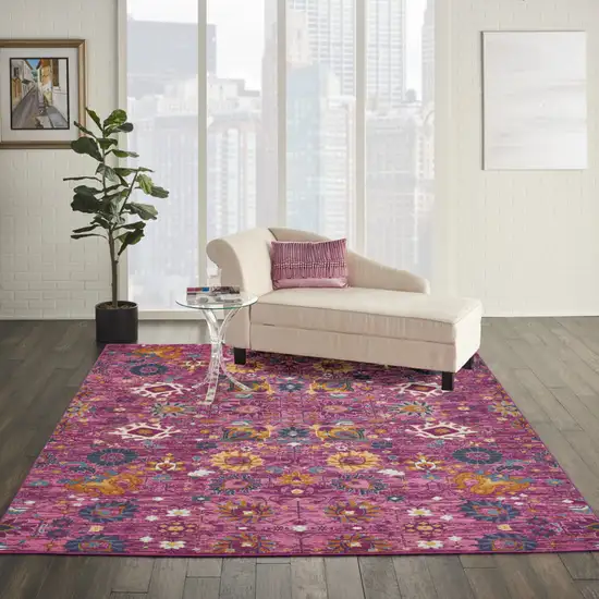 Fuchsia And Orange Floral Distressed Area Rug Photo 8