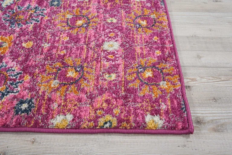 Fuchsia and Orange Distressed Runner Rug Photo 3