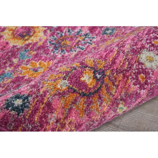 6' Fuchsia Floral Power Loom Runner Rug Photo 4