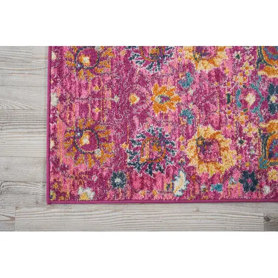 6' Fuchsia Floral Power Loom Runner Rug Photo 2