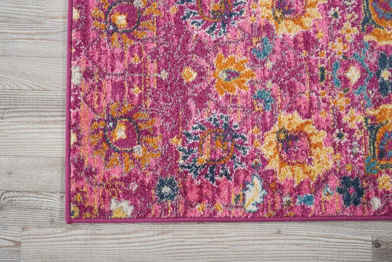 Fuchsia and Orange Distressed Runner Rug Photo 4