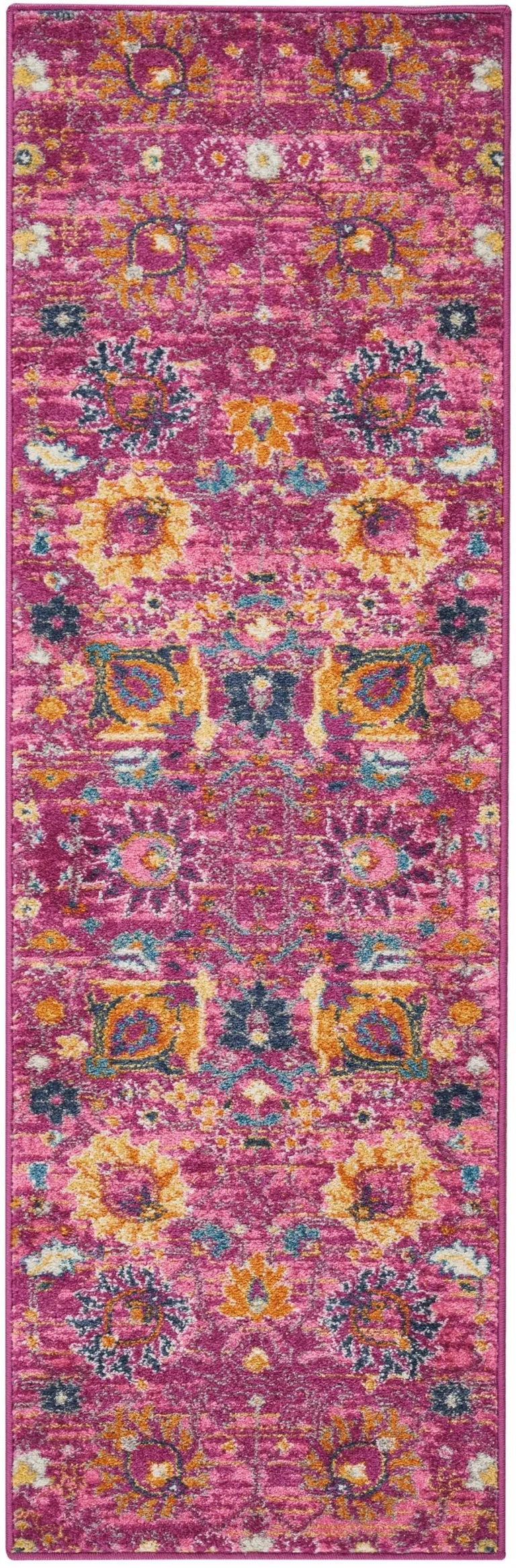 Fuchsia and Orange Distressed Runner Rug Photo 5