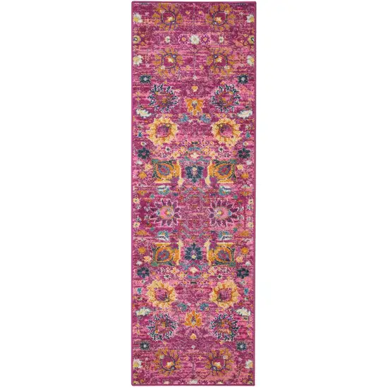 6' Fuchsia Floral Power Loom Runner Rug Photo 1