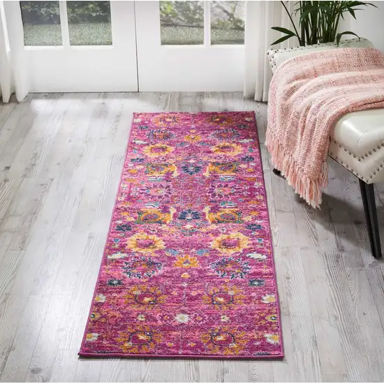 Fuchsia and Orange Distressed Runner Rug Photo 4