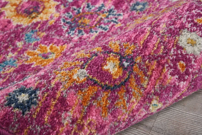 Fuchsia and Orange Distressed Runner Rug Photo 1