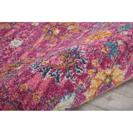 8' Fuchsia Floral Power Loom Runner Rug Photo 4