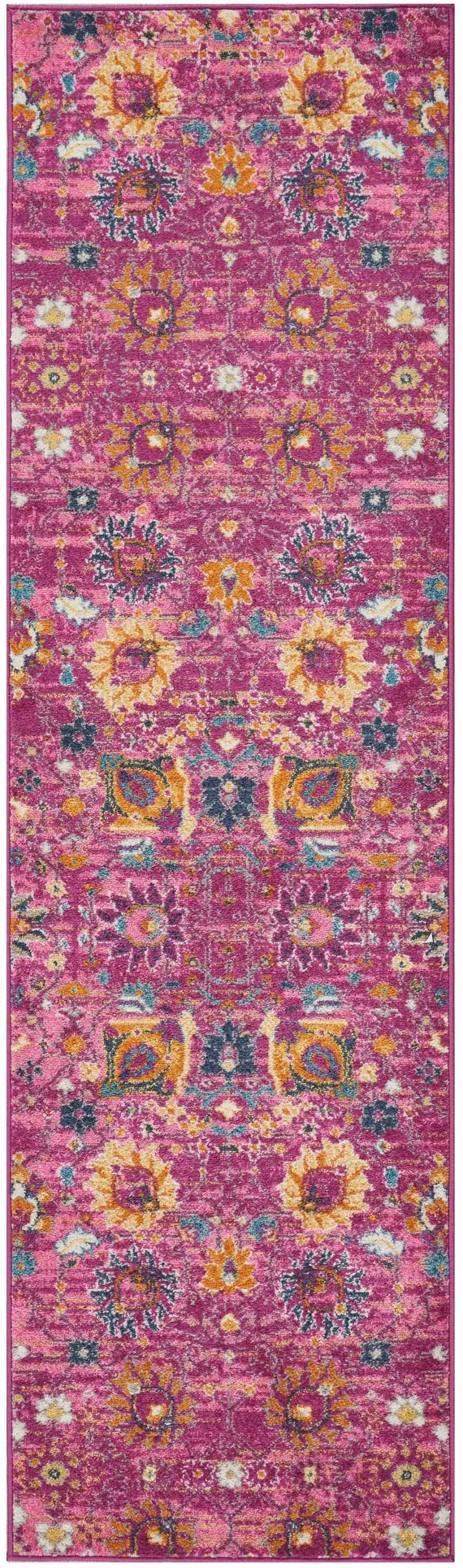 Fuchsia and Orange Distressed Runner Rug Photo 4