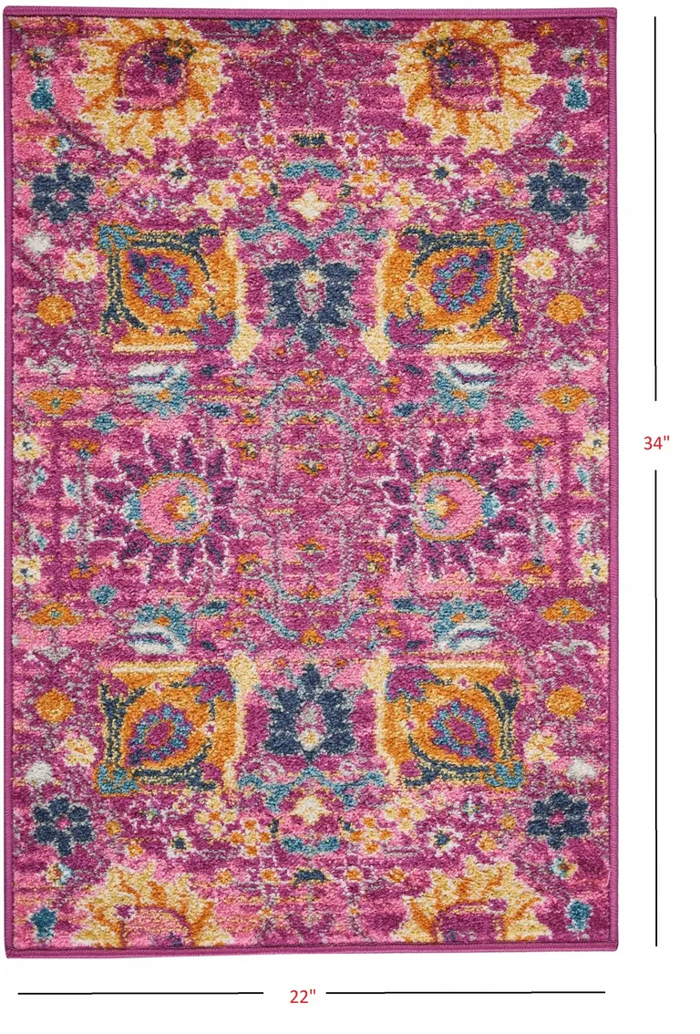 Fuchsia and Orange Distressed Scatter Rug Photo 2