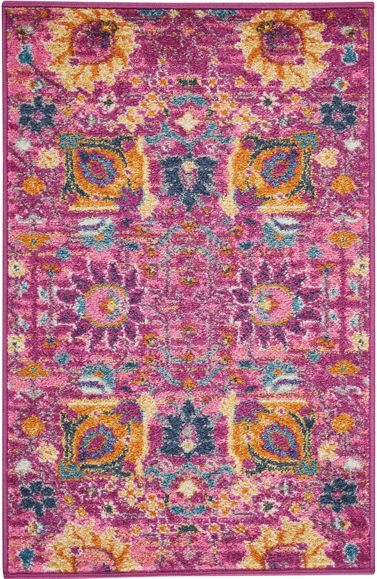 Fuchsia and Orange Distressed Scatter Rug Photo 1