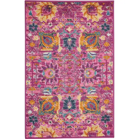 Fuchsia and Orange Distressed Scatter Rug Photo 1