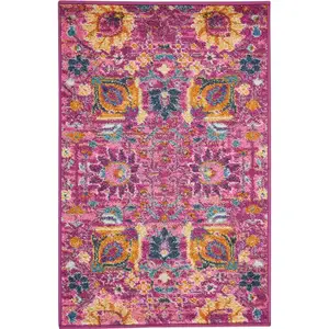 Photo of Fuchsia and Orange Distressed Scatter Rug