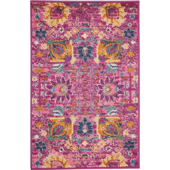 Fuchsia Floral Power Loom Area Rug Photo 2