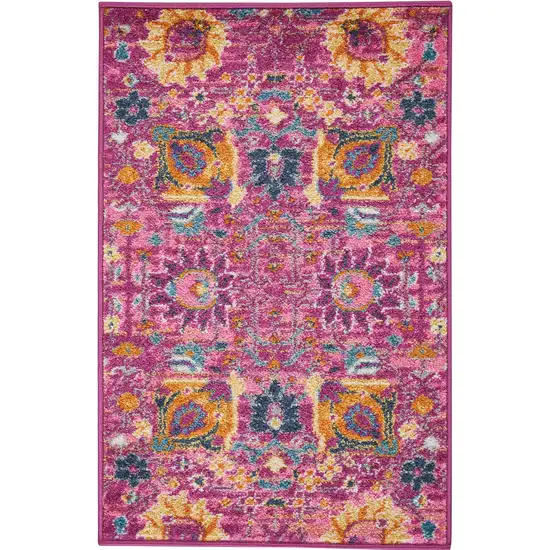 Fuchsia And Orange Floral Distressed Area Rug Photo 6