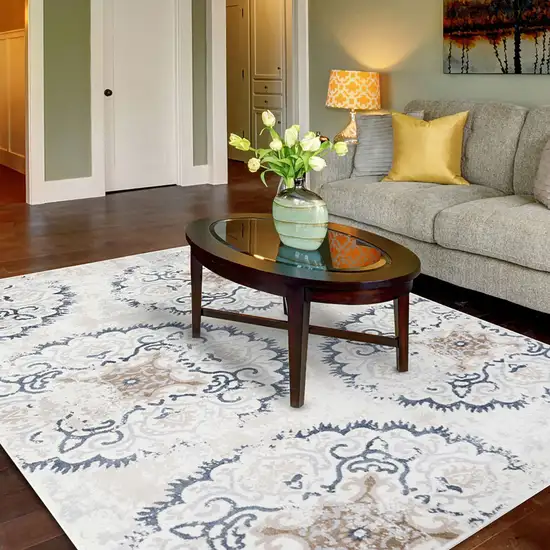 Geometric Medallion Stain Resistant Area Rug Photo 7