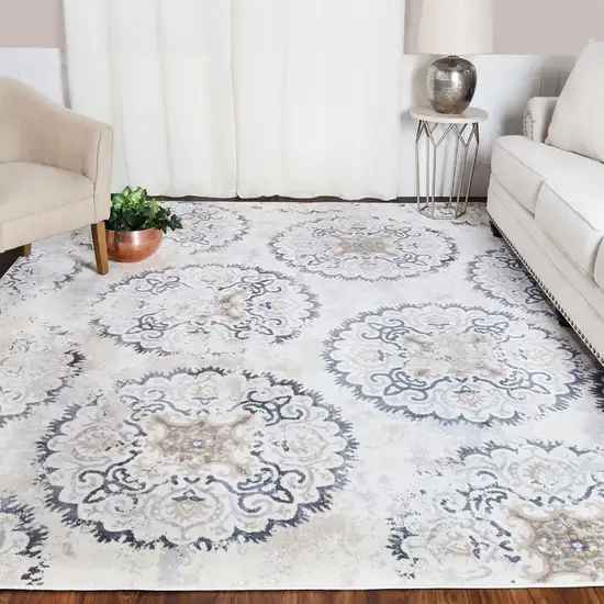 Geometric Medallion Stain Resistant Area Rug Photo 2