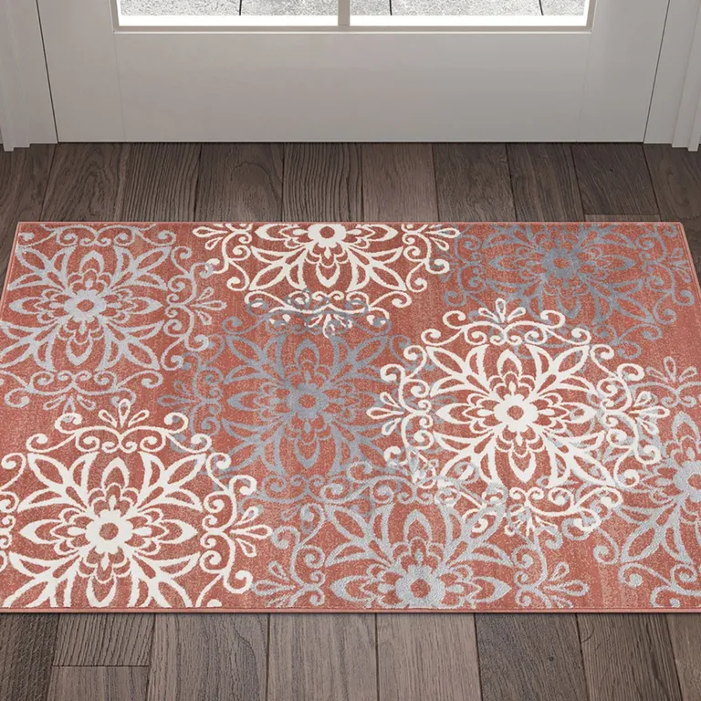 Ginger And Gray Medallion Power Loom Stain Resistant Area Rug Photo 5