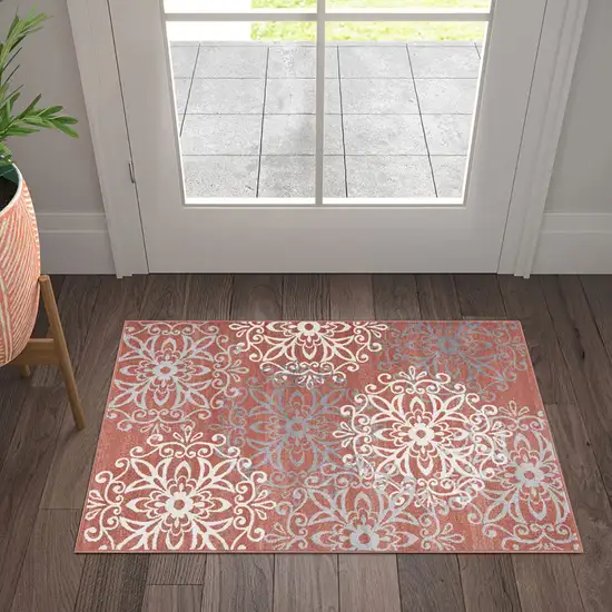 Ginger And Gray Medallion Power Loom Stain Resistant Area Rug Photo 2