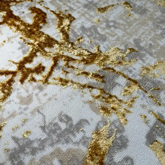 Gold Abstract Area Rug With Fringe Photo 3