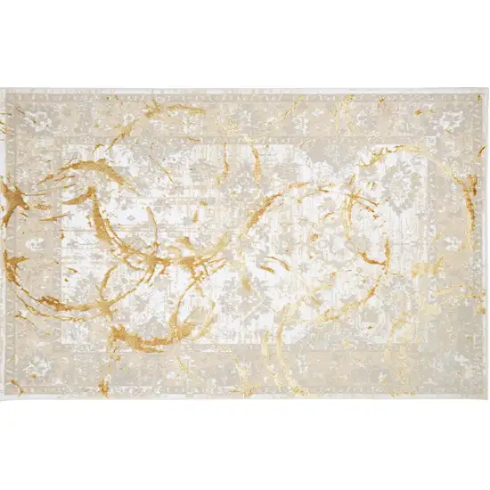 Gold Abstract Area Rug With Fringe Photo 2