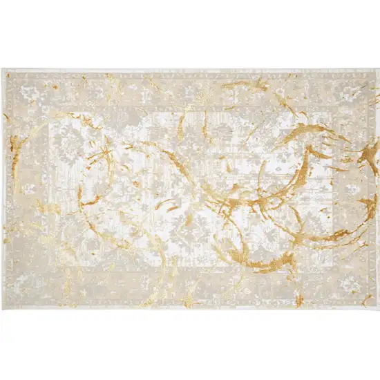 Gold Abstract Area Rug With Fringe Photo 6