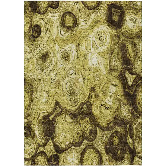 Gold Abstract Washable Indoor Outdoor Area Rug Photo 2