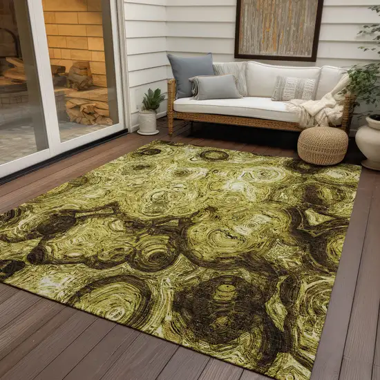 Gold Abstract Washable Indoor Outdoor Area Rug Photo 9