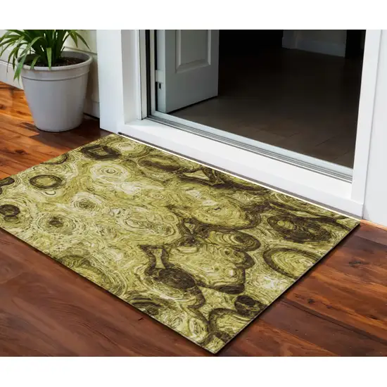 Gold Abstract Washable Indoor Outdoor Area Rug Photo 1