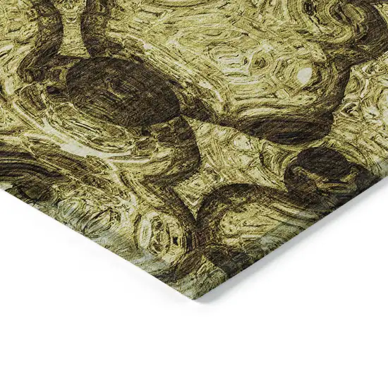 Gold Abstract Washable Indoor Outdoor Area Rug Photo 4