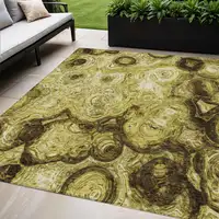 Photo of Gold Abstract Washable Indoor Outdoor Area Rug