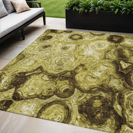 Gold Abstract Washable Indoor Outdoor Area Rug Photo 1