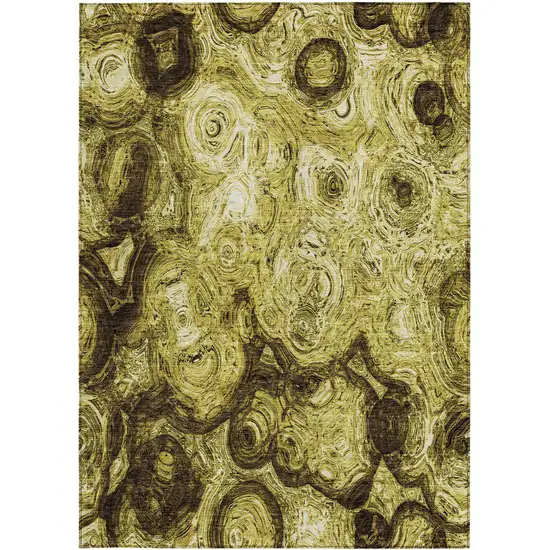 Gold Abstract Washable Indoor Outdoor Area Rug Photo 5