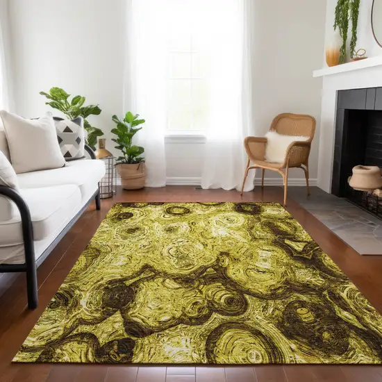 Gold Abstract Washable Indoor Outdoor Area Rug Photo 8