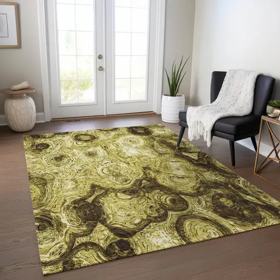 Gold Abstract Washable Indoor Outdoor Area Rug Photo 7