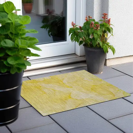 Gold Abstract Washable Non Skid Indoor Outdoor Area Rug Photo 6