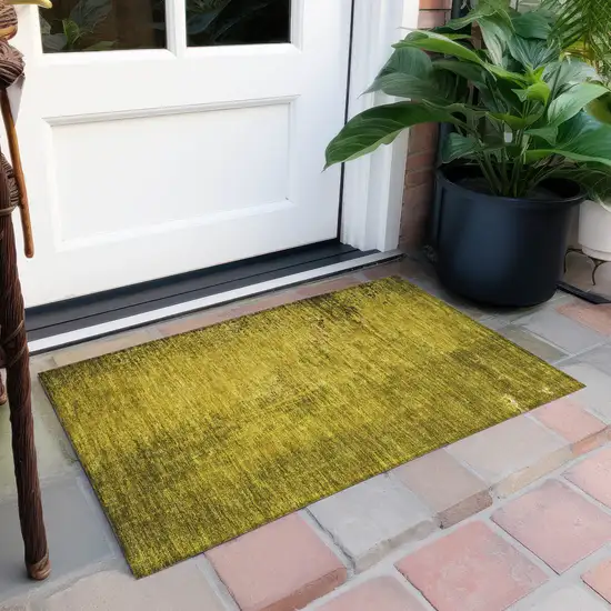 Gold Abstract Washable Non Skid Indoor Outdoor Area Rug Photo 7