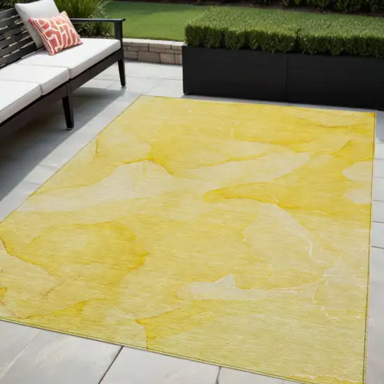 Gold Abstract Washable Non Skid Indoor Outdoor Area Rug Photo 1