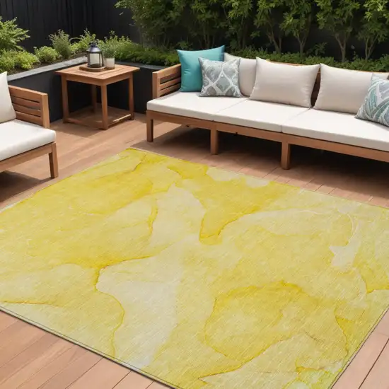 Gold Abstract Washable Non Skid Indoor Outdoor Area Rug Photo 1