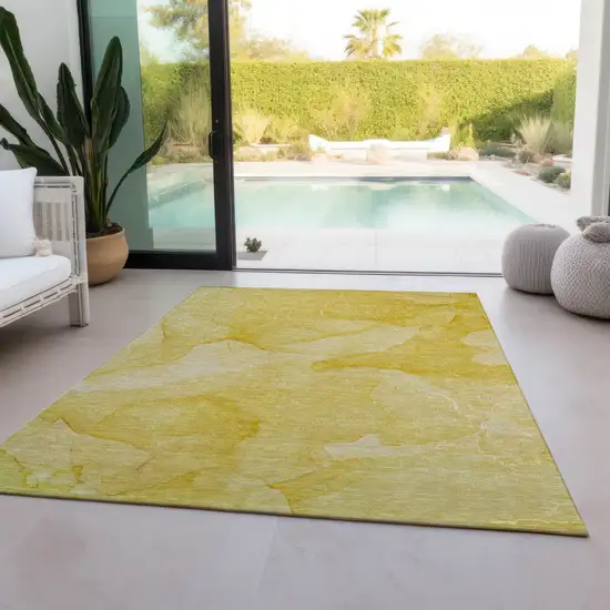 Gold Abstract Washable Non Skid Indoor Outdoor Area Rug Photo 9