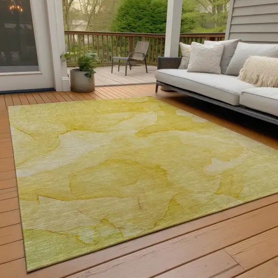 Gold Abstract Washable Non Skid Indoor Outdoor Area Rug Photo 9