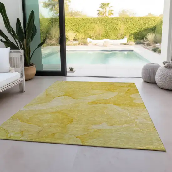 Gold Abstract Washable Non Skid Indoor Outdoor Area Rug Photo 8