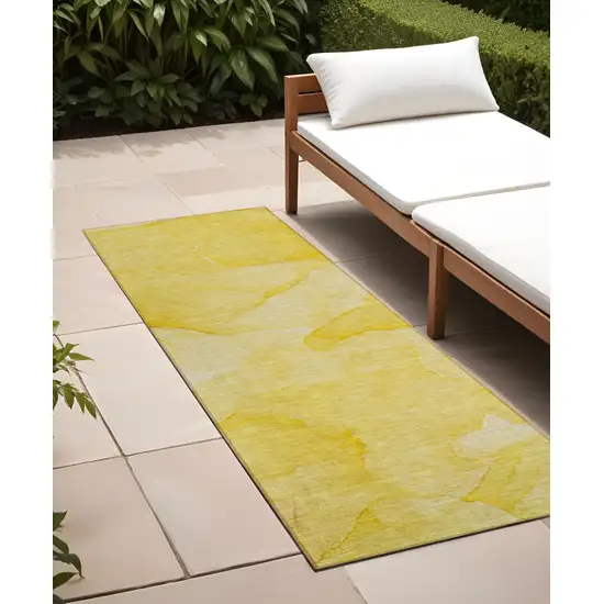 Gold Abstract Washable Non Skid Indoor Outdoor Runner Rug Photo 1