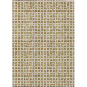 Photo of Gold And Beige Geometric Washable Indoor Outdoor Area Rug