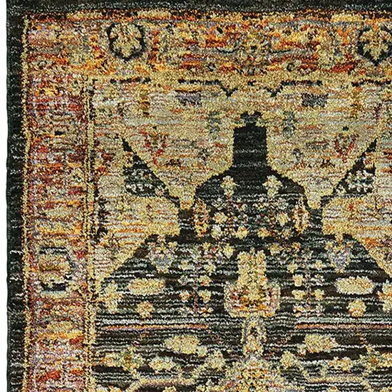 Gold And Black Oriental Power Loom Runner Rug Photo 3